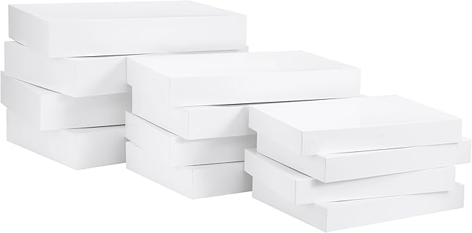 12 Pack Assorted Sizes(4 Boxes 11", 4 Boxes 14", 4 Boxes 16") White Gift Boxes With Lids For Christmas, Birthdays and more