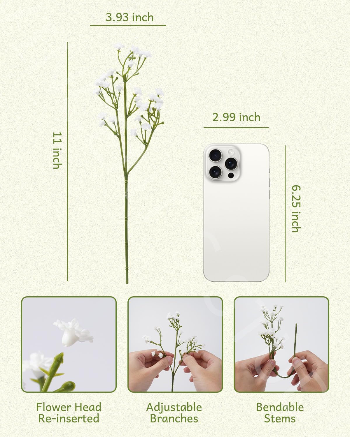 24Pcs Babys Breath Artificial Flowers, Fake Baby Breath Flowers Artificial Bulk White Faux Gypsophila Real Touch Flowers for Outdoors Wedding DIY Bouquet Arrangement Party Home Decor