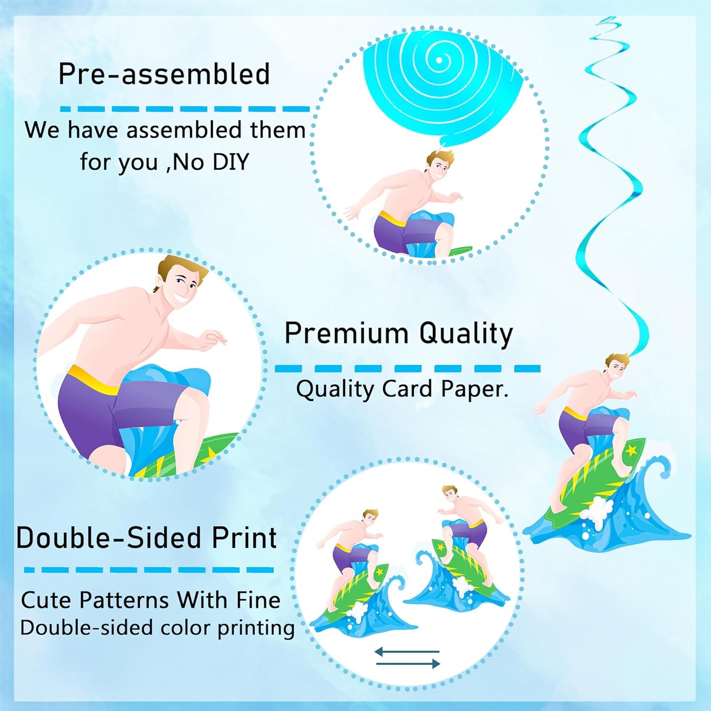 20Pcs Surfboard Theme Party Hanging Decorations Summer Surfing Party Hanging Swirls Surfing Birthday Party Spiral Ornaments for Summer Hawaii Beach Baby Shower Surfing Party Supplies