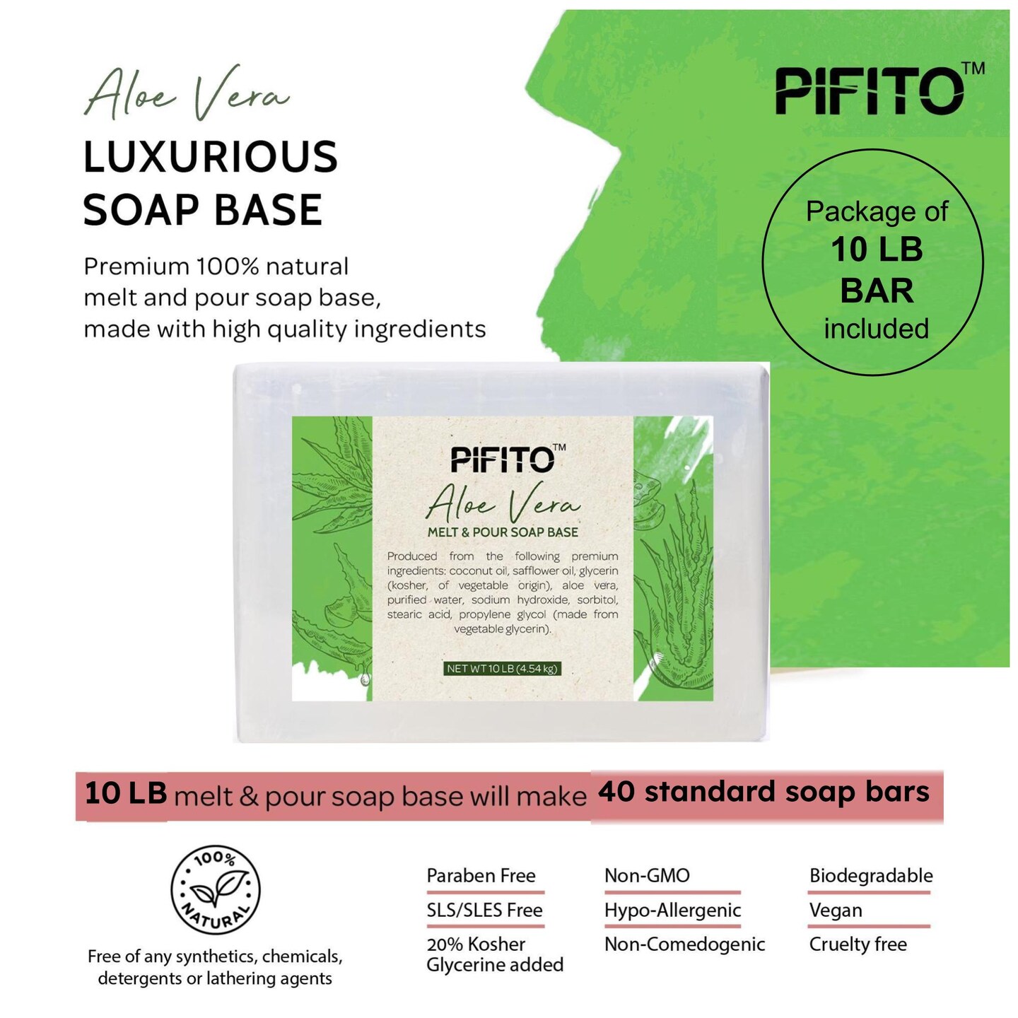 Pifito Aloe Vera Melt and Pour Soap Base &#x2502; Bulk Premium 100% Natural Glycerin Soap Base &#x2502; Luxurious Soap Making Supplies