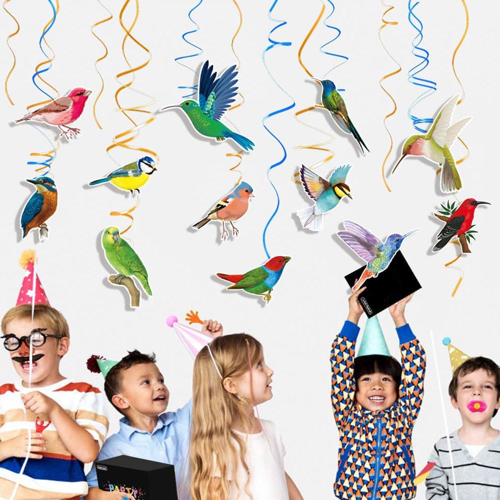 Bird Party Decorations Bird Ceiling Decorations Hummingbird Hanging Swirls 24pcs Hawaiian Summer Rainforest Bird Hanging Streamers Decors