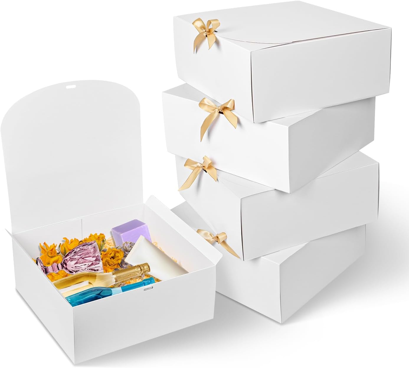 8Pack Large Gift Boxes with Lids, 12x12x5 Inches Bridesmaid Proposal Box With Ribbon, White Boxes For Gifts, Paper Gift Box For Presents, Wedding, Bridal Shower, Birthday Party