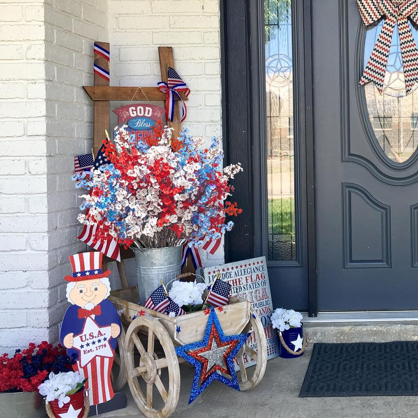 4th of July Artificial Flowers Fake Patriotic Babys Breath Flowers for Independence Day