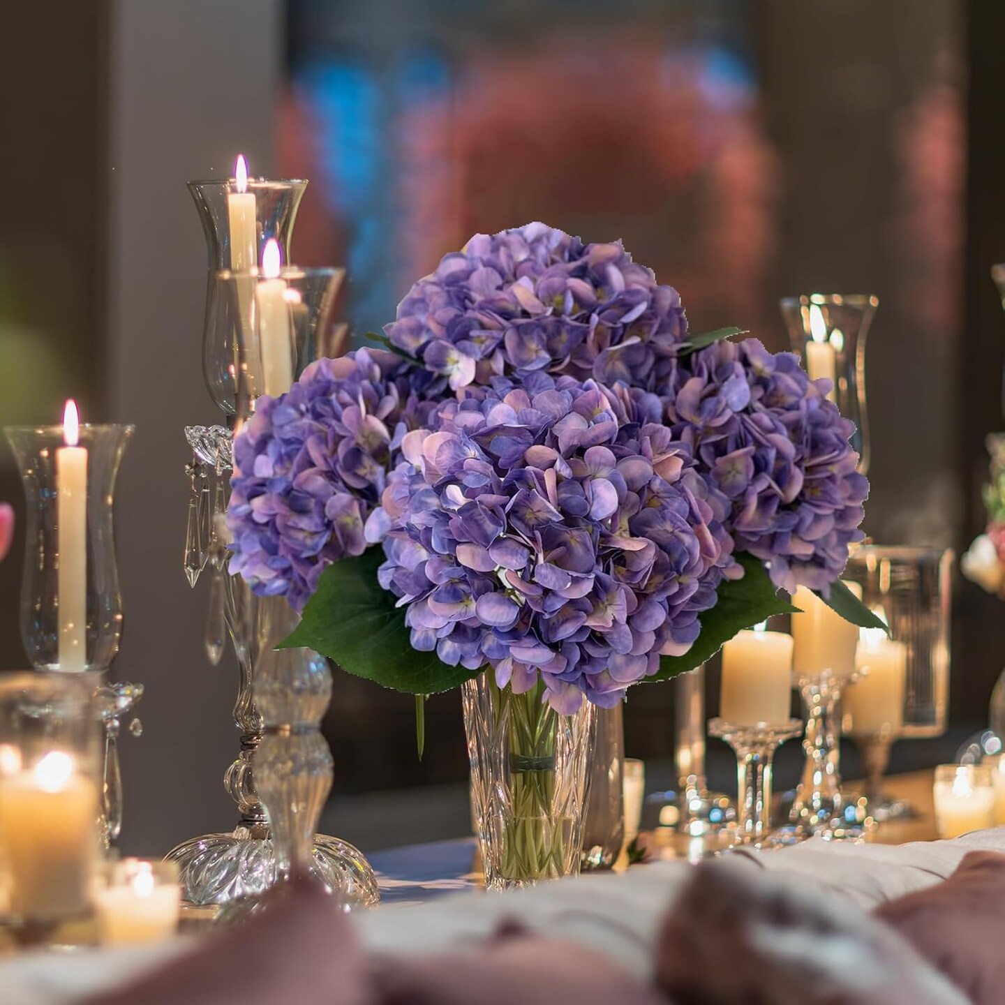 4Pcs Purple Silk Hydrangea Artificial Flower Lifelike Big Blooms 20&#x27;&#x27; Long Stem Faux Hydrangea Flower Bouquets for Home Party Indoor Outdoor Wedding Table Centerpiece Decor