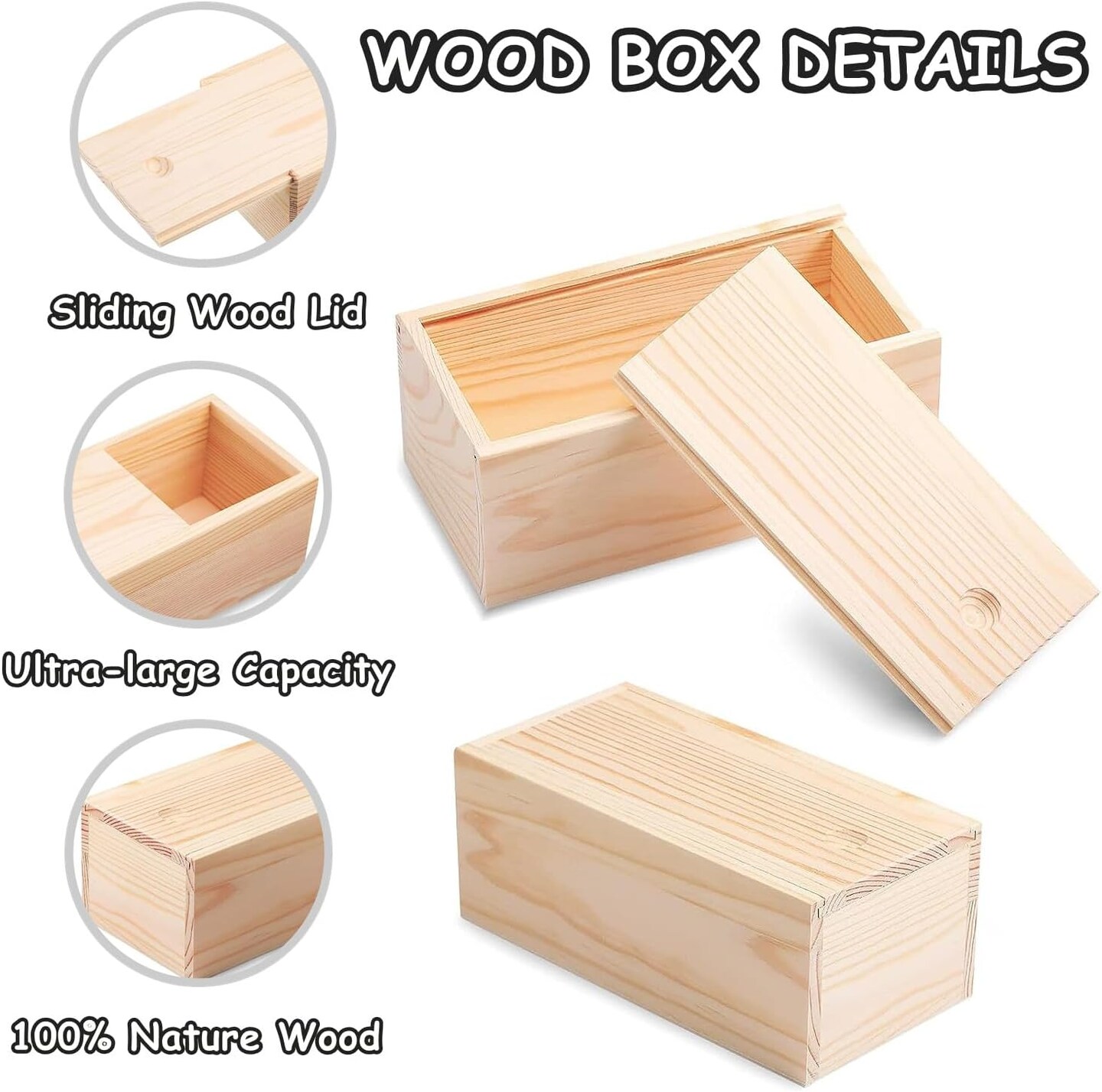 4 Pack Unfinished Wood Box with Sliding Lid, 7.87&#x22; x 3.94&#x22; x 3.15&#x22; Wooden Keepsake Box Storage Box