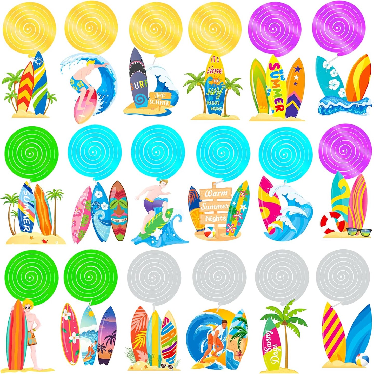 20Pcs Surfboard Theme Party Hanging Decorations Summer Surfing Party Hanging Swirls Surfing Birthday Party Spiral Ornaments for Summer Hawaii Beach Baby Shower Surfing Party Supplies