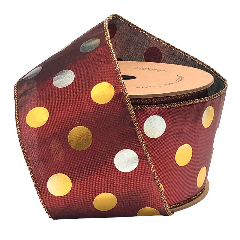 LaRibbons 2 1/2" Holiday Wired Ribbon | Rust Lame w/ Metallic Dot | 10 Yard Roll