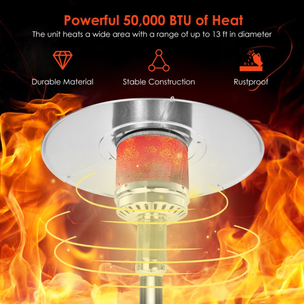 50000 BTU Stainless Steel Propane Outdoor Heater with Trip Over Protection and 2 Handles