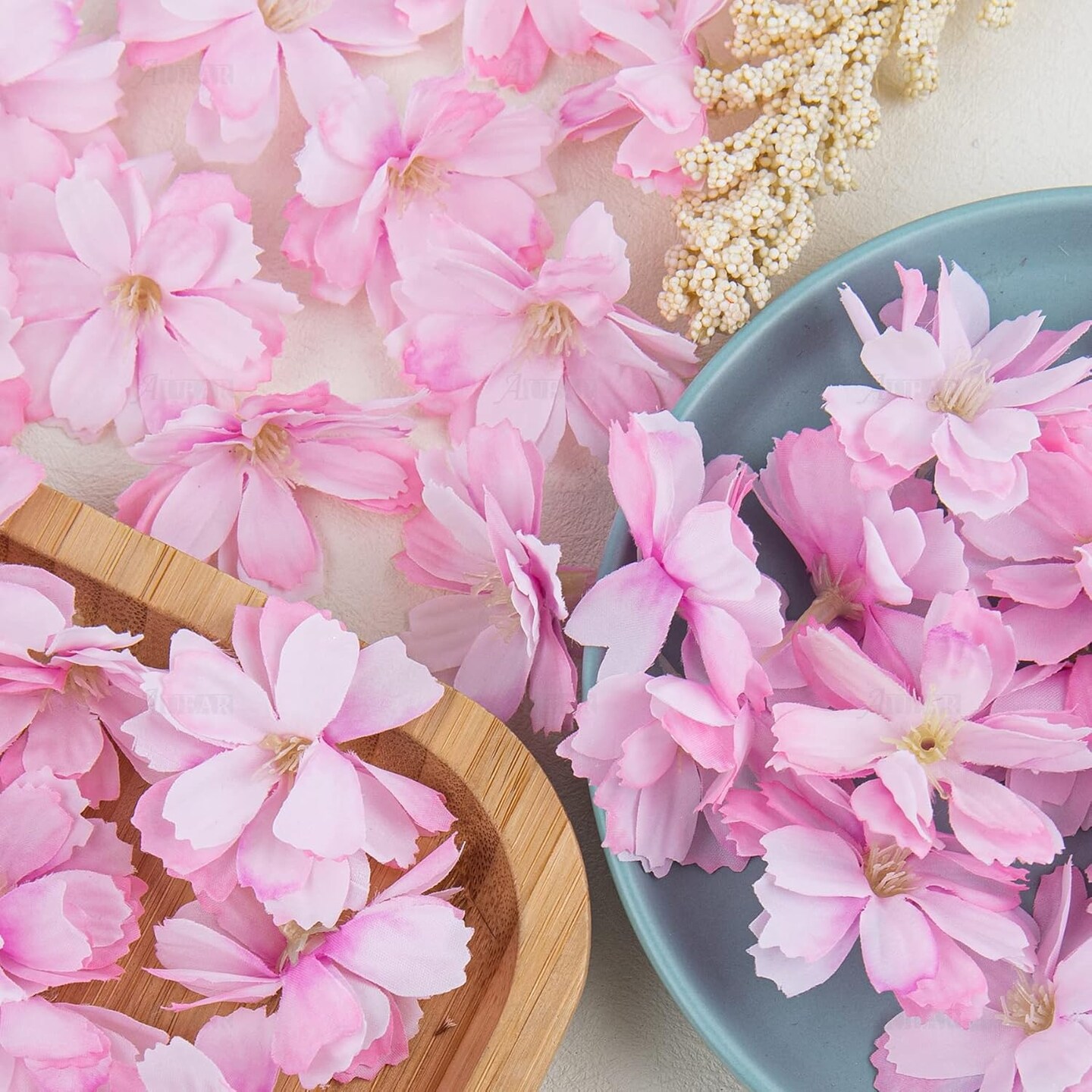50 Pack Artificial Silk Cherry Blossom Flowers Heads Fake Wholesale Peony Daisy Decor for Bridal Hair Clips Headbands Dress DIY Accessories Wedding Party Decorative Colorful