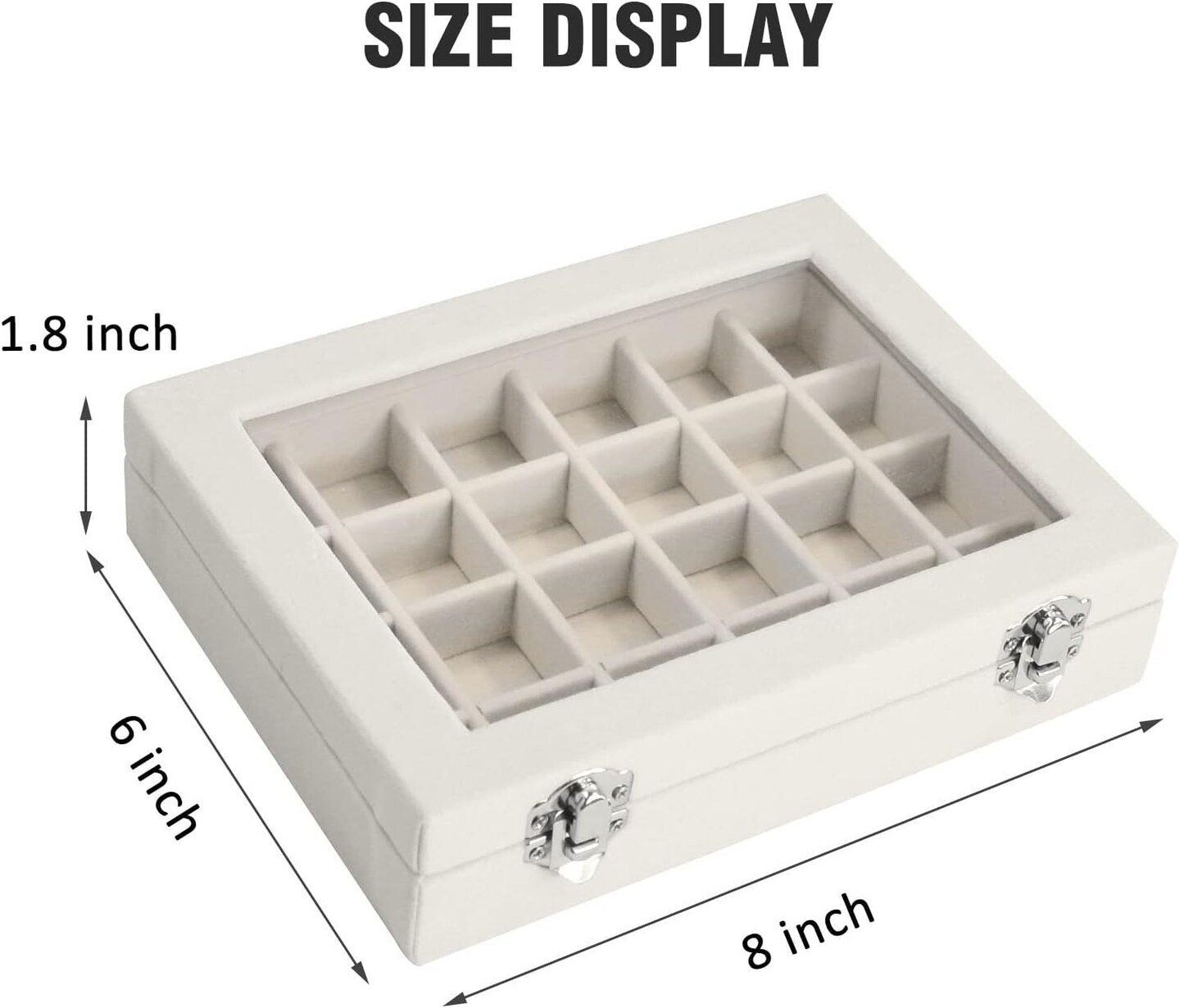 Velvet Jewelry Box 24-Grid Ring & Earring Display Organizer Tray – Jewelry Storage Case for Women, Girls, Wife, Mom (Beige)