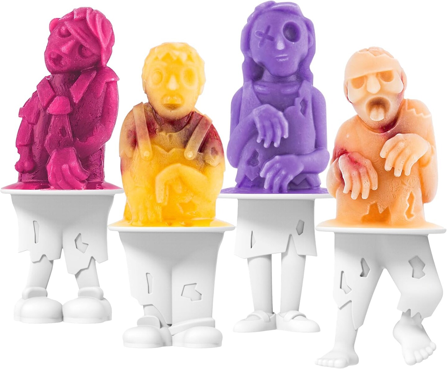 Zombie Popsicle Molds (Set of 4) - Mess-Free Silicone Ice Pops with Reusable Sticks for Freezer Snacks / Dishwasher-Safe & BPA-Free,Green/White