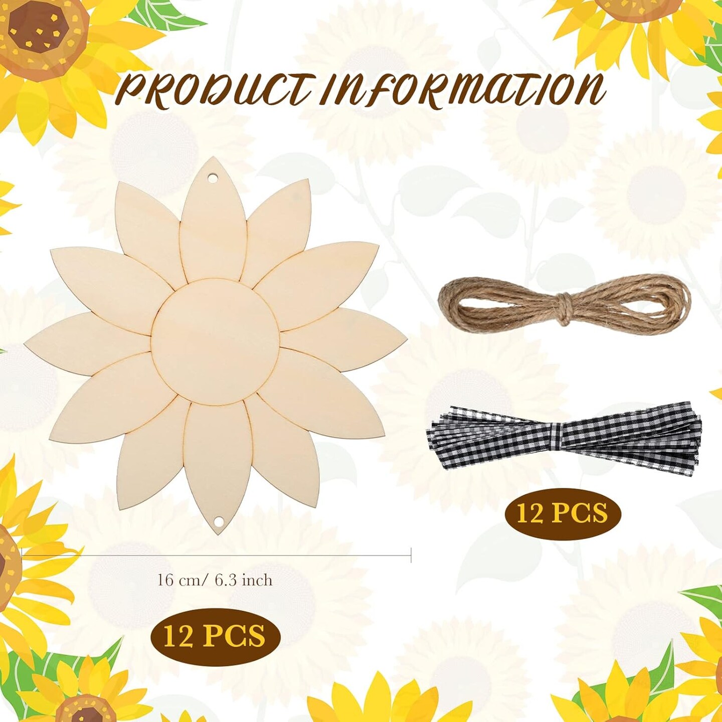 12 Pack Unfinished Sunflower Wood