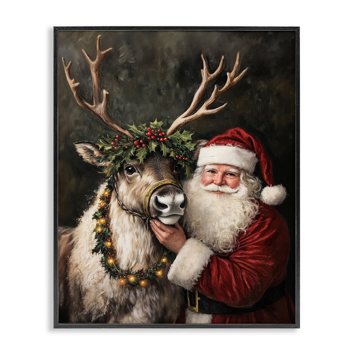 Stupell Industries Santa &#x26; Reindeer Portrait Framed Giclee Design by Arlington Prints
