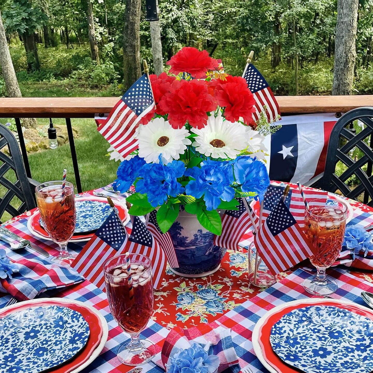 2Bundles Patriotic Artificial Flowers Red White and Blue Flowers 4th of July Flowers Silk Flowers Arrangement