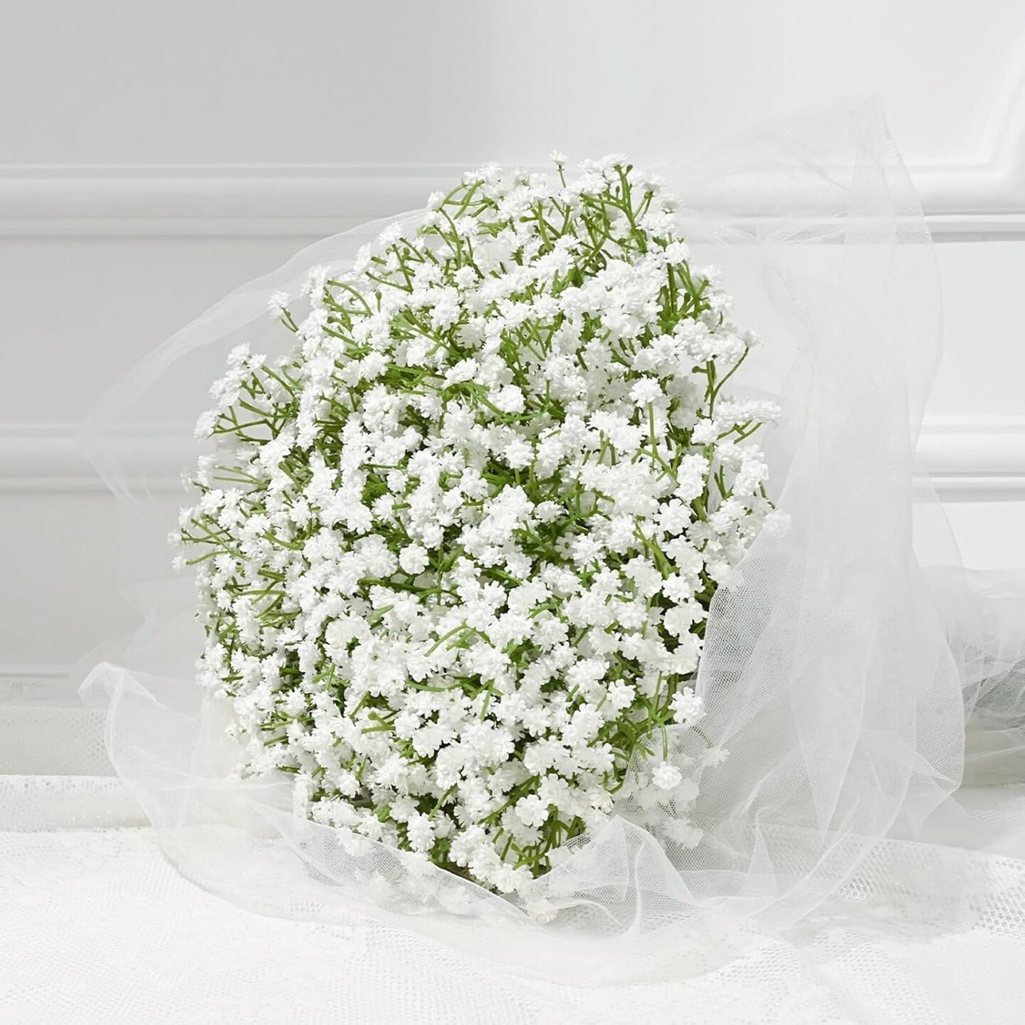 5 Pcs Babys Breath Artificial Flowers, White Long Stem Baby Breath Flowers Artificial Bulk, Real Touch Fake Babys Breath Gypsophila for Wedding Bridal Bouquet Party Arrangements Home Decor