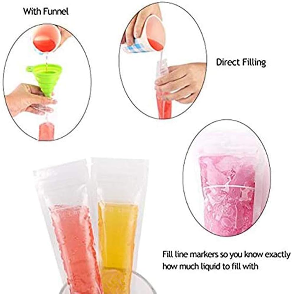 100 PCS Pop Bags Pop Mold Bags Popsicle Pouches Popsicle Molds Bags BPA Free Ice Pop Pouch with A Funnel for Yogurt, Ice Candy, Ice cream Party Favors