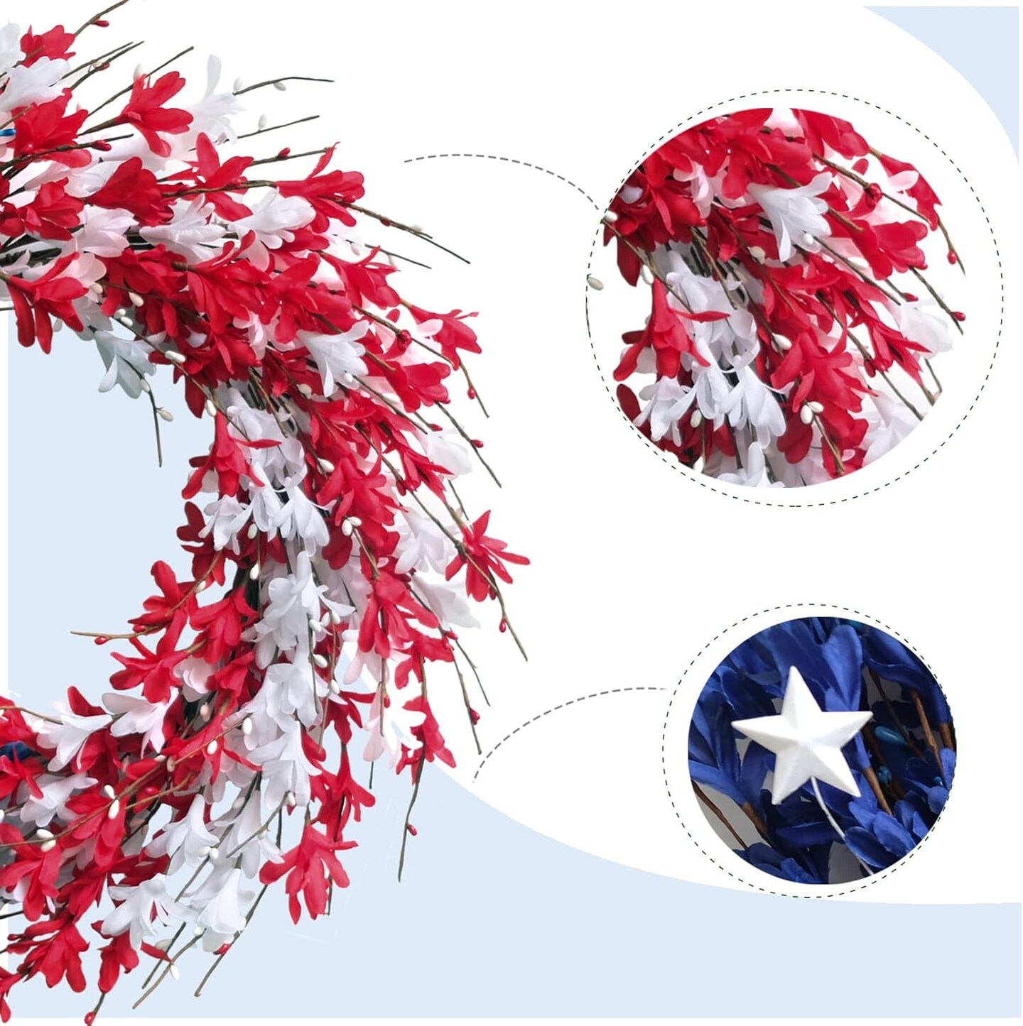 20inch 4th of July Red White Blue Artificial Forsythia Flower