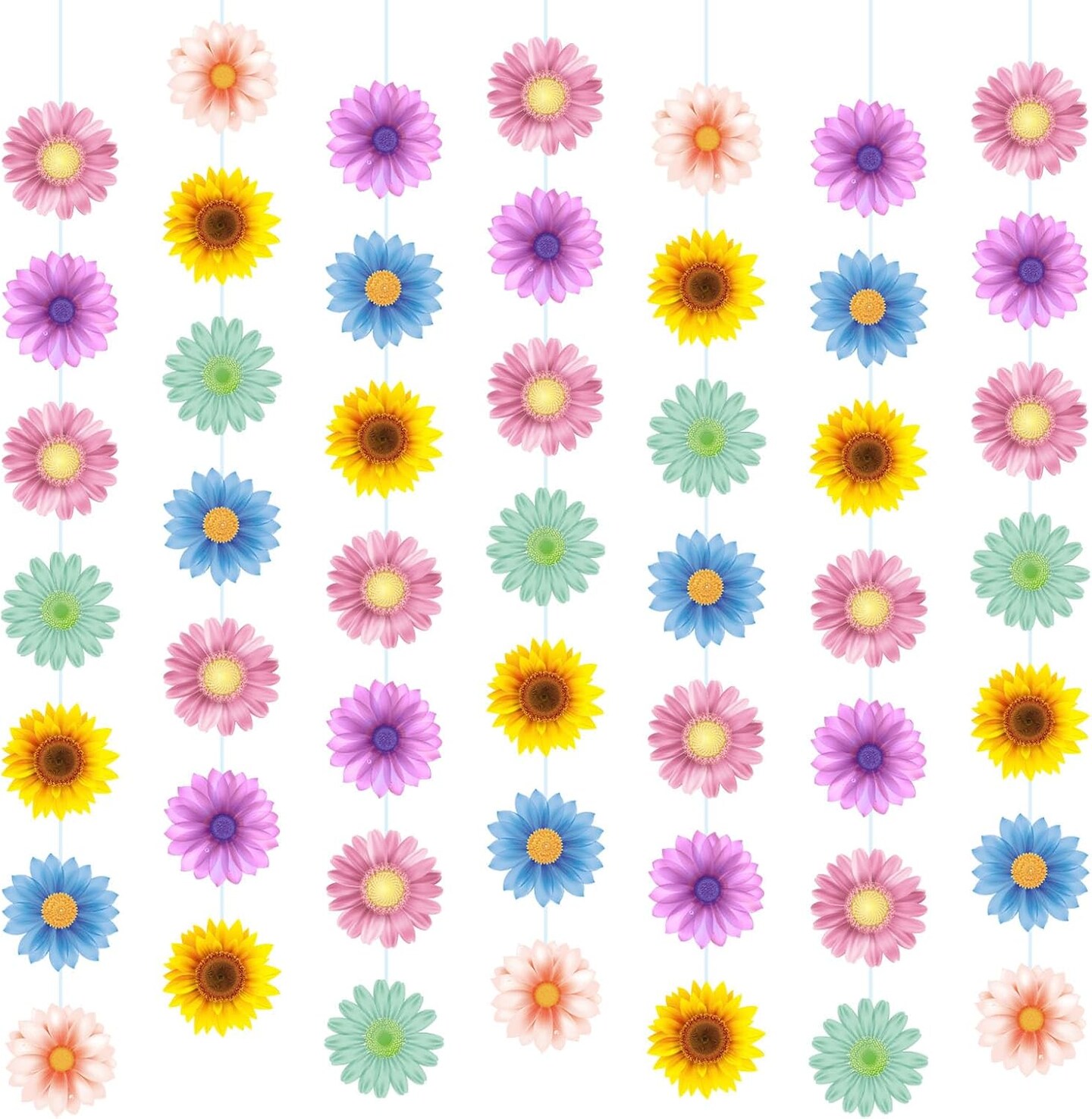 8 Packs Spring Party Decorations Sun Flowers Banners Colorful Sunflower Garland Decor for Women Spring Summer Easter Flower Themed Birthday Party Decorations Classroom Suppies
