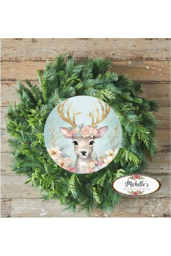 Pastel Watercolor Reindeer Christmas Sign - Wreath Enhancement