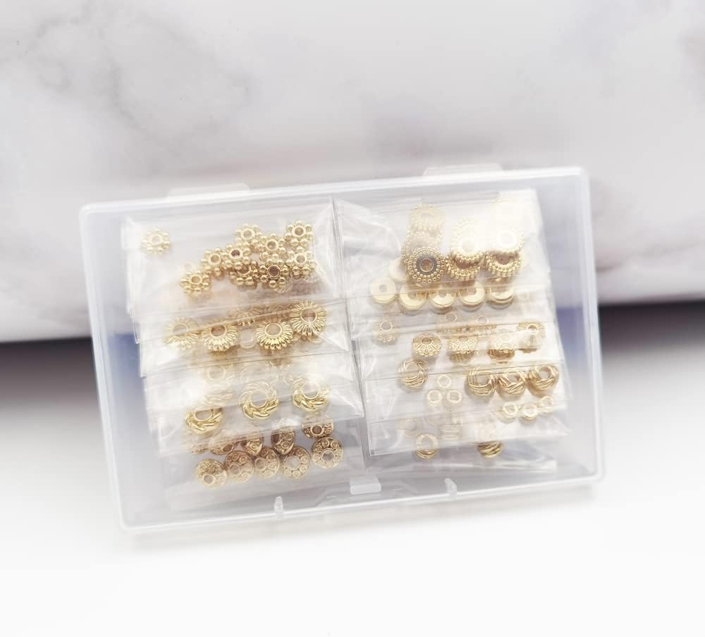 120pcs Spacer Beads Gold Plated Long-Lasting Heishi and Rondelle Bead for Jewelry Bracelet Necklace Making