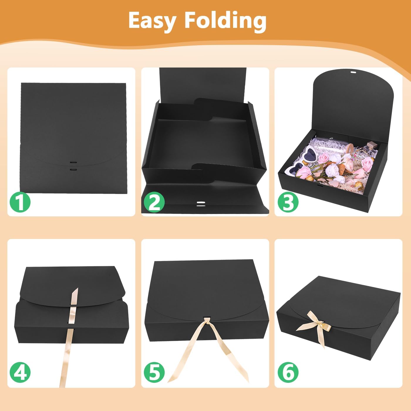 15Pack Gift Boxes with Lids,12&#xD7;9.8&#xD7;3.1 Inch Bridesmaid Proposal Box with Gold Ribbon, Black Boxes for Gifts