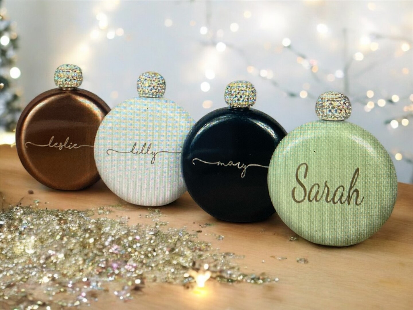 Diamond Round Flask Custom Engraved, Personalized Bridesmaid Gift ...