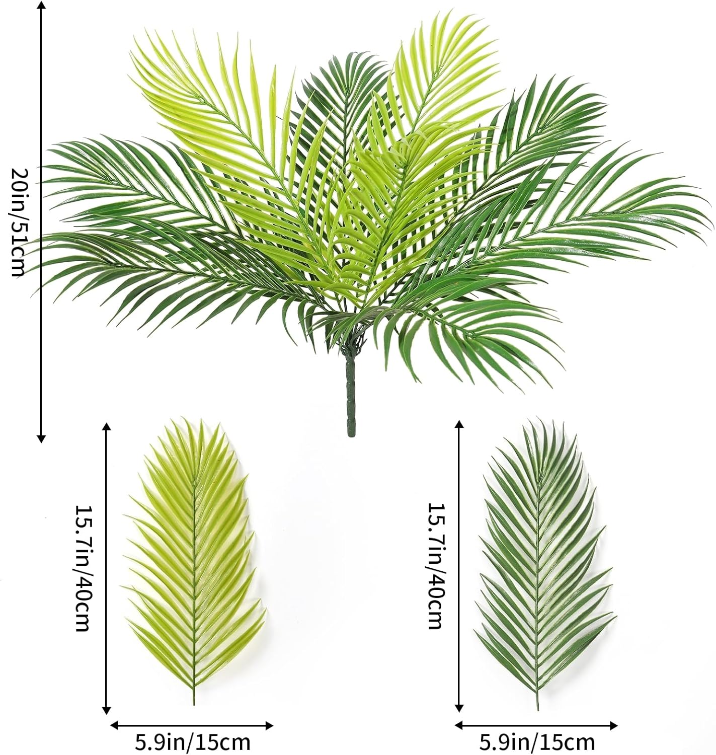 2 PCS Artificial Tropical Palm Leaves Plastic Shrubs Fern Leaves Fake Greenery Palm Plants with Stems Jungle Palm Tree Leaves for Home Garden Hawaiian Party Table Centerpieces Decor