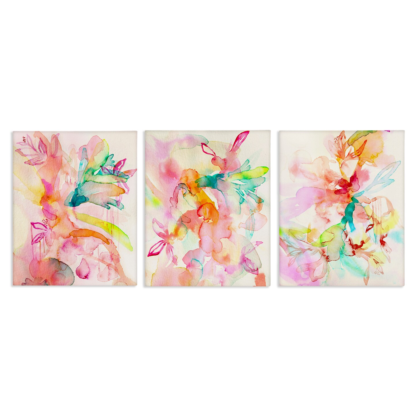 Stupell Industries Abstract Florals &#x26; Paint Drip 3pc Canvas Set Design by Gemma Bardot