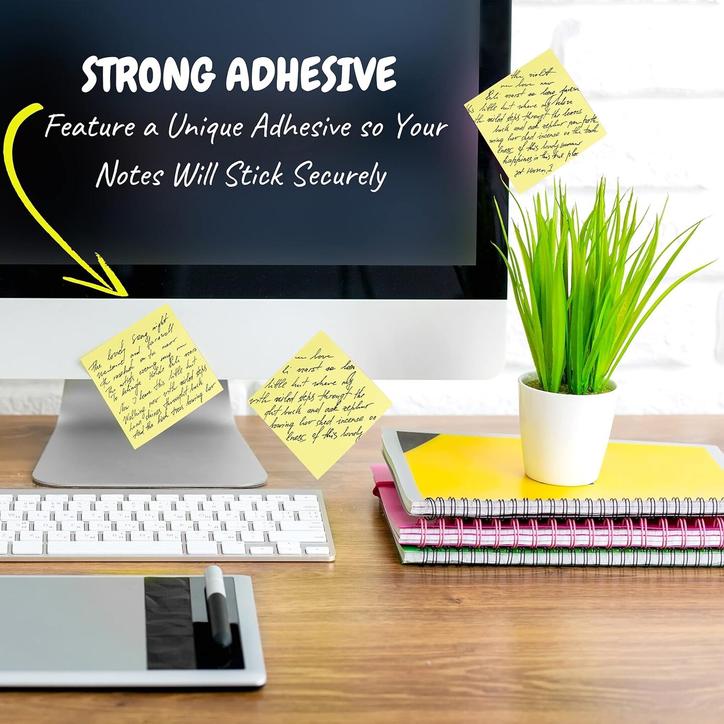 Sticky Notes, 12 Pads, Pastel Yellow Colors, Self-Stick Pads, Aesthetic, Colorful, Bulk