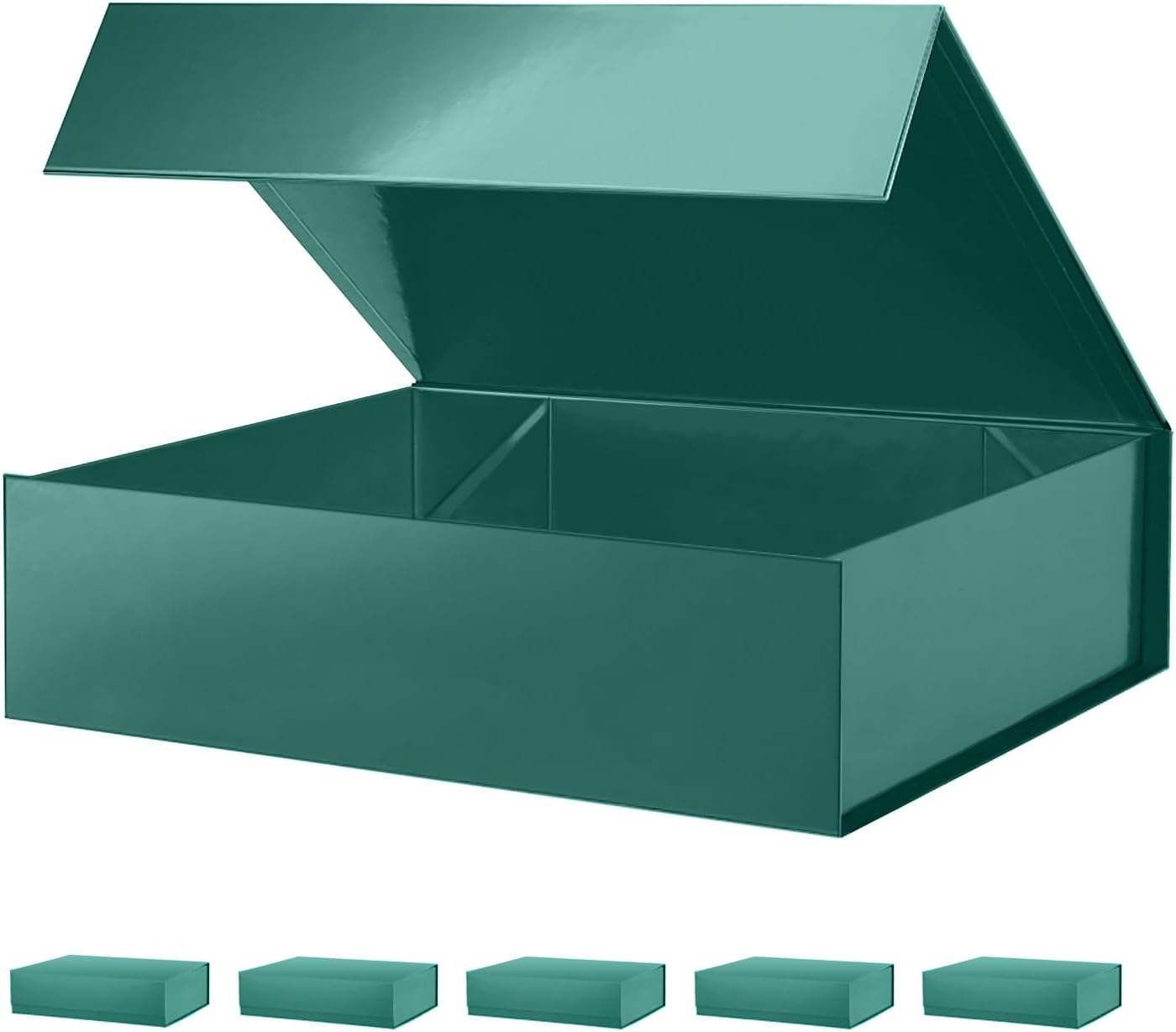 6 Large Gift Boxes 13.5x10x3.5 Inches, Sturdy Shirt Boxes with Magnetic Lids for Multiple Occasions (Glossy Green)