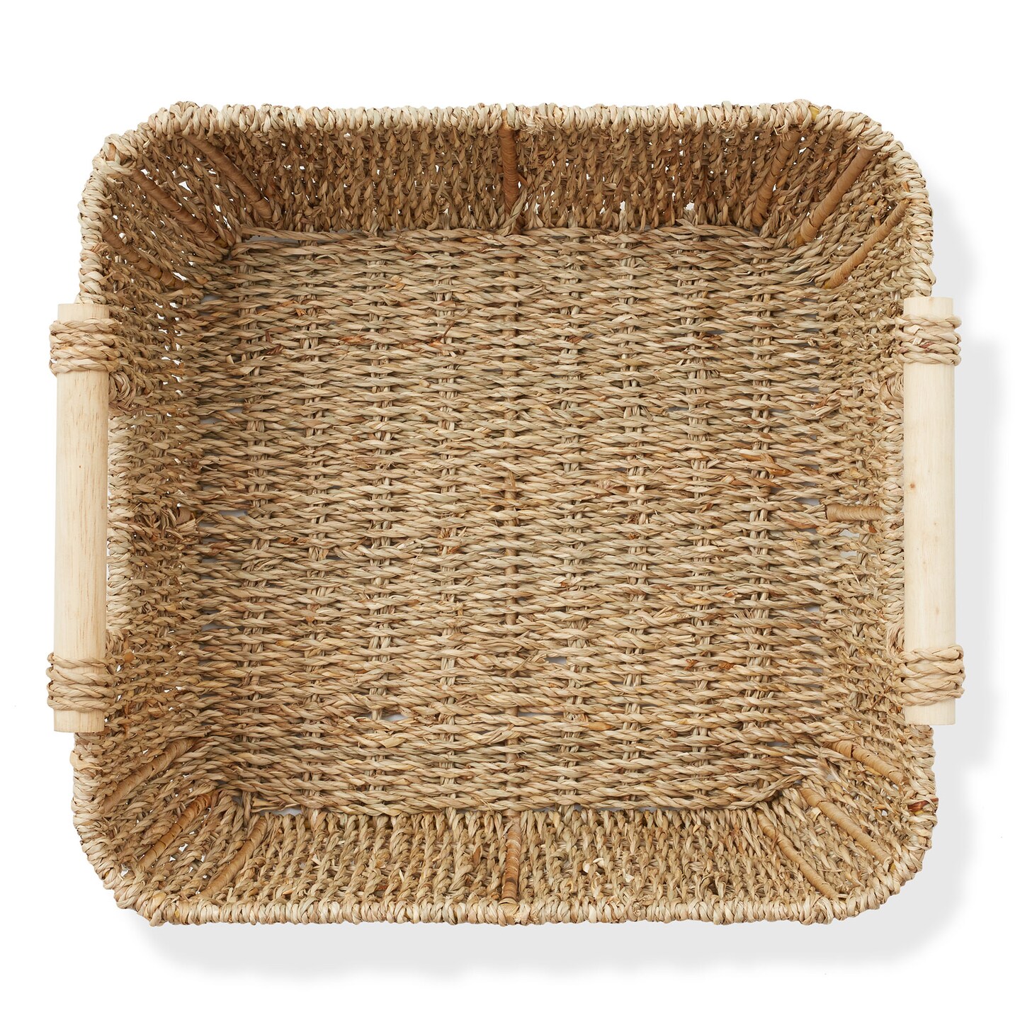 Casafield Set of 2 Water Hyacinth Seagrass Oval Storage Baskets with Wooden Handles - Woven Bin Organizers