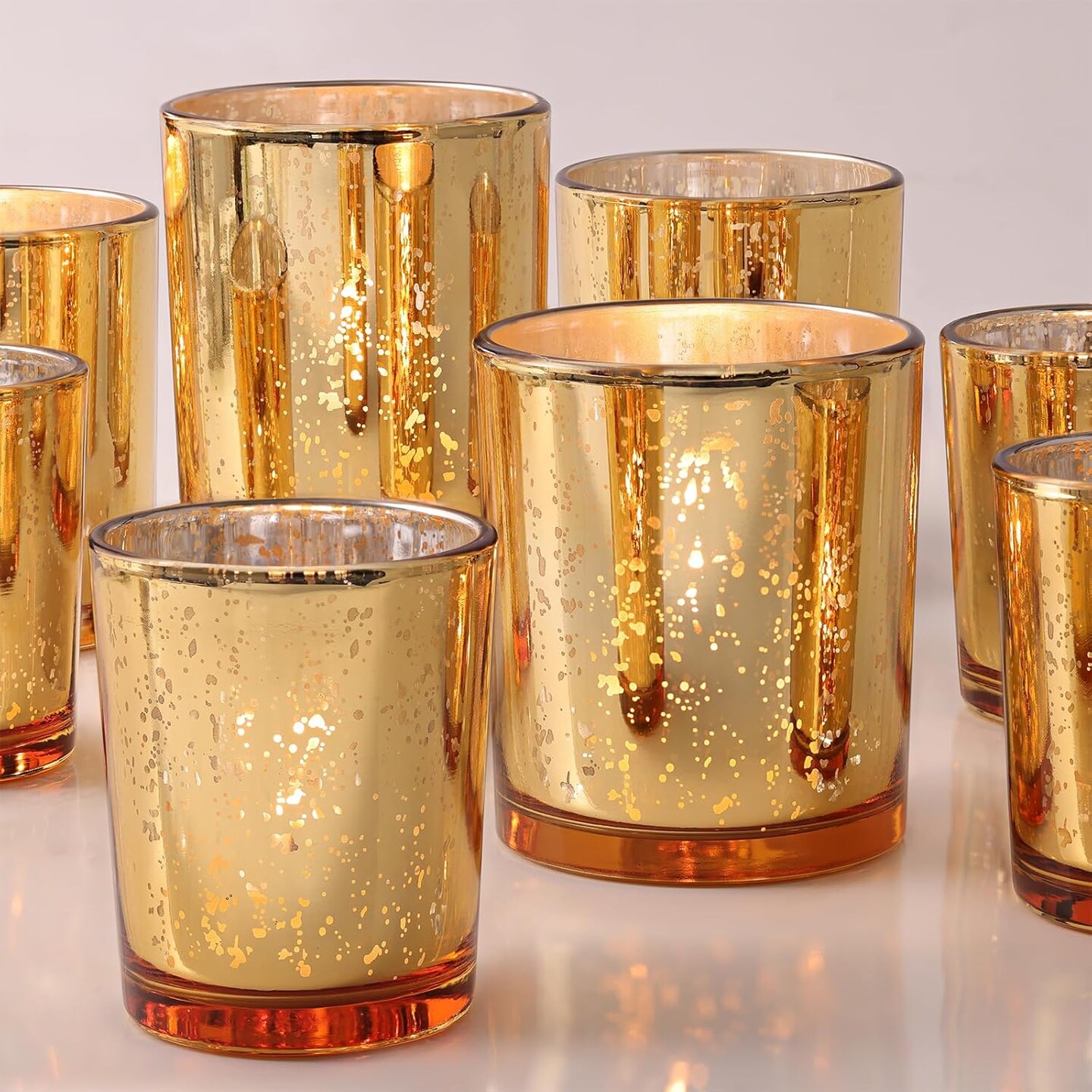 12pcs Gold Mercury Glass Votive Candle Holders &#x2013; Large Speckled Tealight Set for Weddings, Parties, Centerpieces &#x26; Home D&#xE9;cor