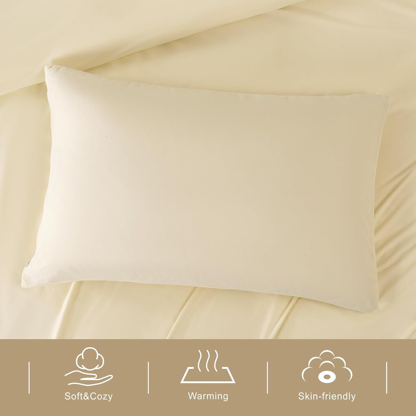 Double Brushed Pillow Cases with Zipper Standard Size, 2 Pack Super Soft Pillow Shams Covers, Luxury Cozy Zippered Pillowcases, 20 X 26 Inches, Cream