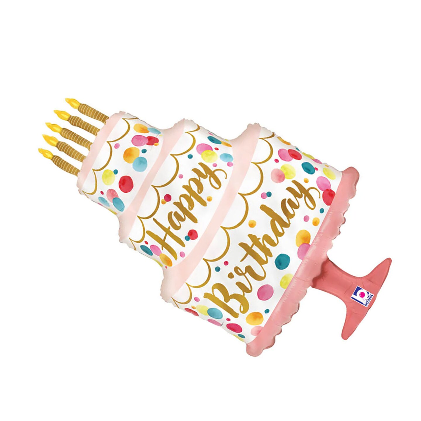 Betallic&#xAE; 33 Inch Happy Birthday Satin Pink Cake Foil Mylar Balloon