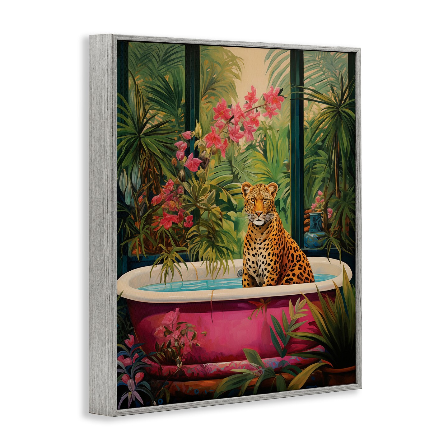Stupell Industries Leopard in Lush Tropical Bath Framed Giclee Design by Heidi Kuntz