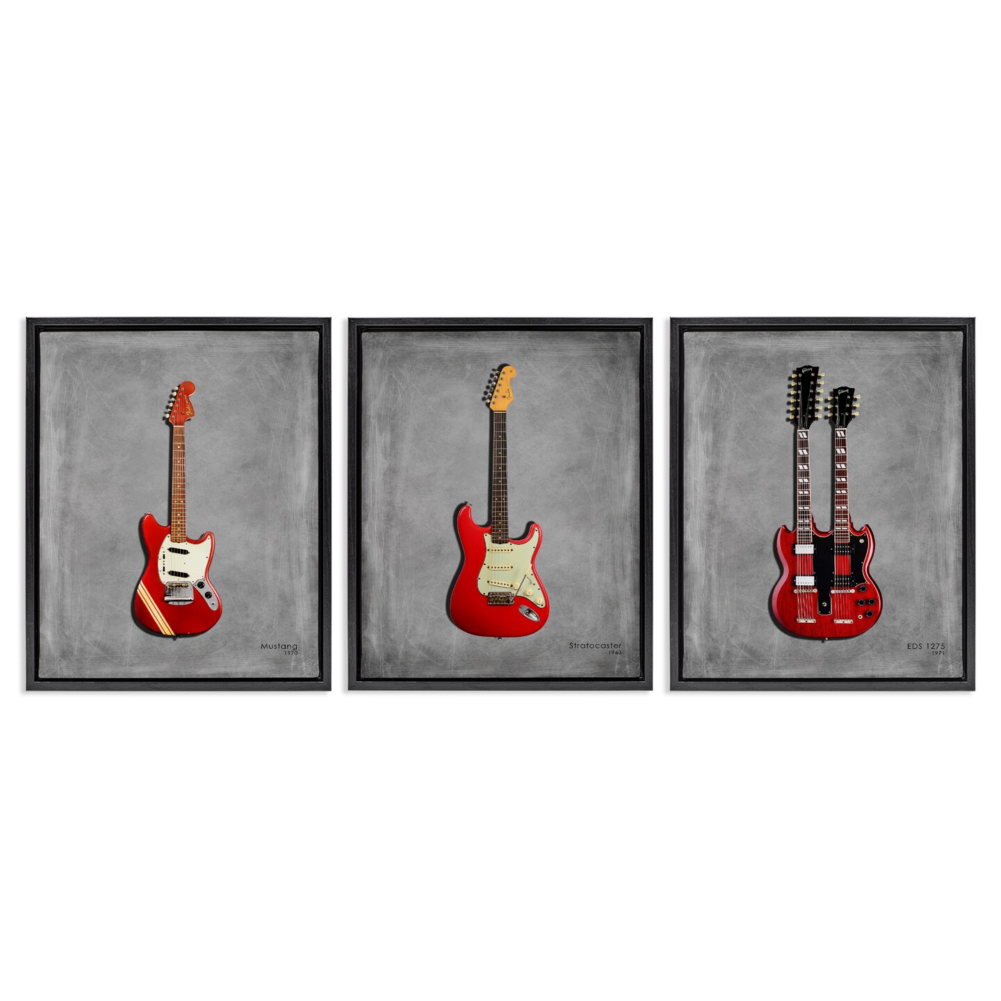 Stupell Industries Red Guitars Collection 3pc Floating Frame Set Design by Mark Rogan