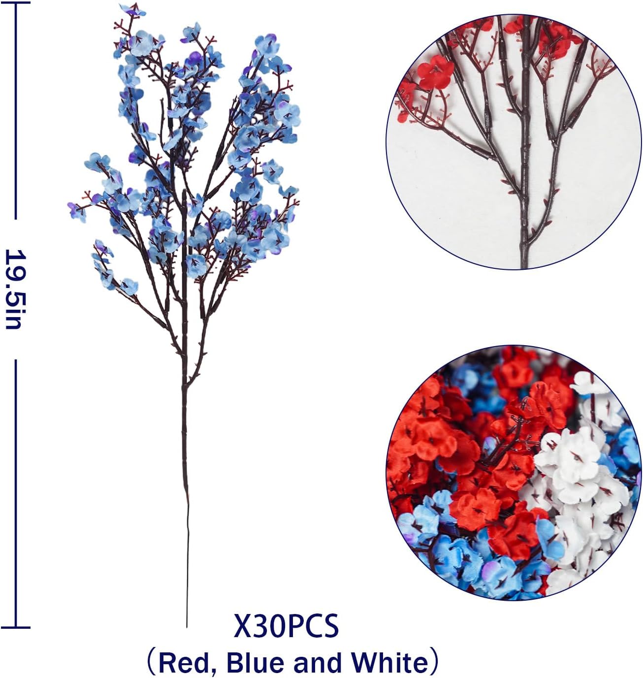 4th of July Artificial Flowers Fake Patriotic Babys Breath Flowers for Independence Day