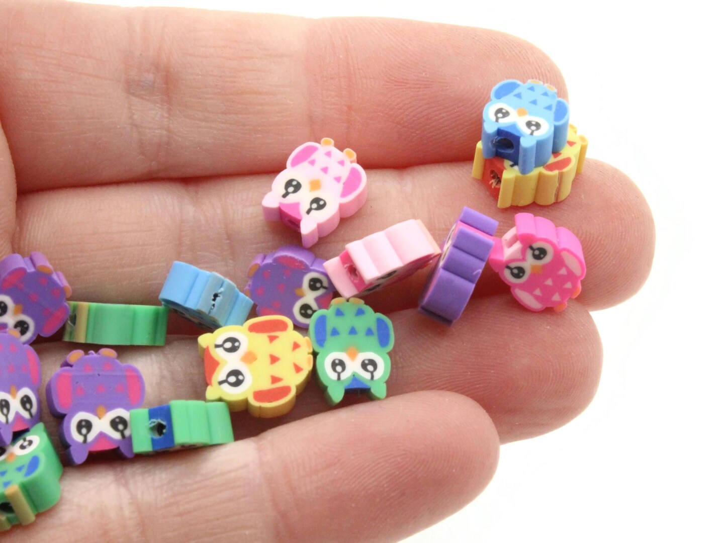 30 Clay Owl Polymer Clay Mixed Color Bird Beads