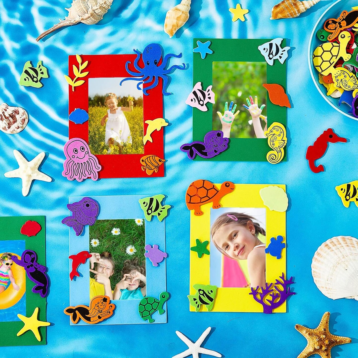 178 Pieces Summer Sea Animals Foam Picture Frame Craft Kits for Kids DIY Paper Art Craft