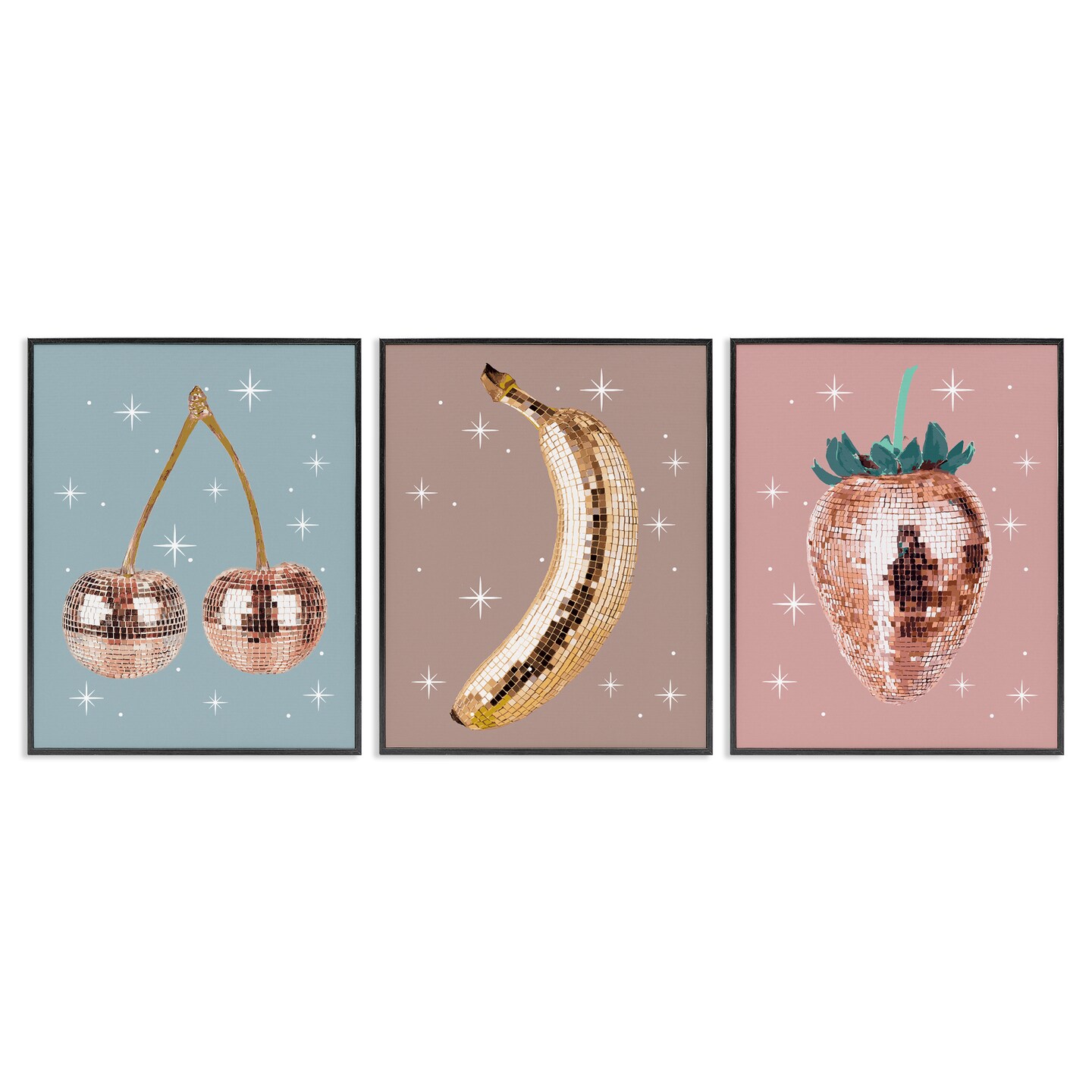 Stupell Industries Glam Disco Fruits 3pc Framed Giclee Set Design by Lil' Rue