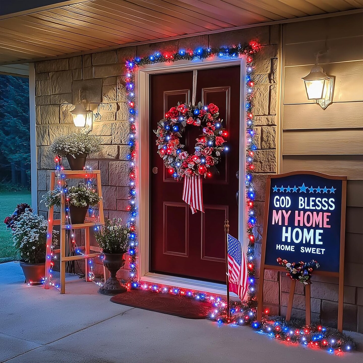250 LED Red White and Blue Lights for 4th of July Decorations - 91.5ft Connectable Patriotic Lights Outdoor Waterproof with 8 Modes for Home Yard Patio Party Decor