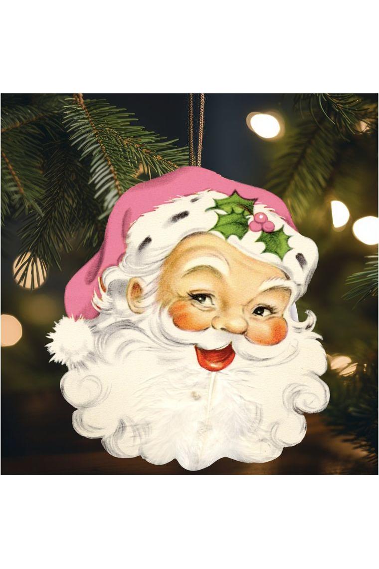 Pink Vintage Santa Face Sign Ornament