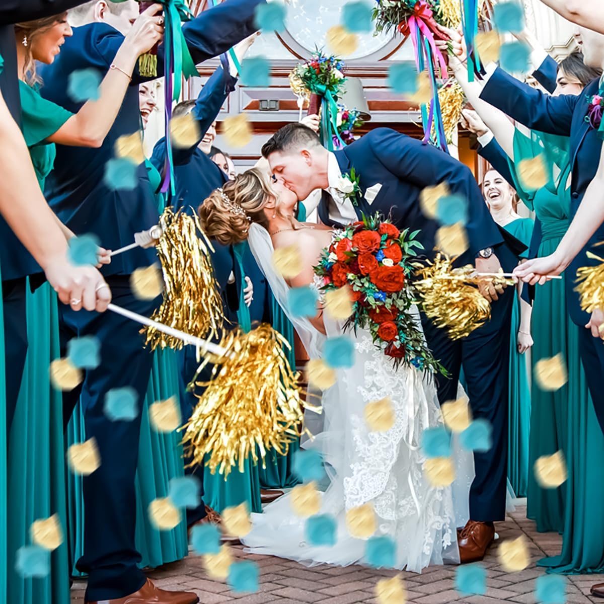 900PCS Teal Aqua Mint Gold Silk Rose Flower Petals Party Confetti Table Centerpieces Scatters Baby Bridal Shower Wedding Favor Vase Filler Aisle Decoration