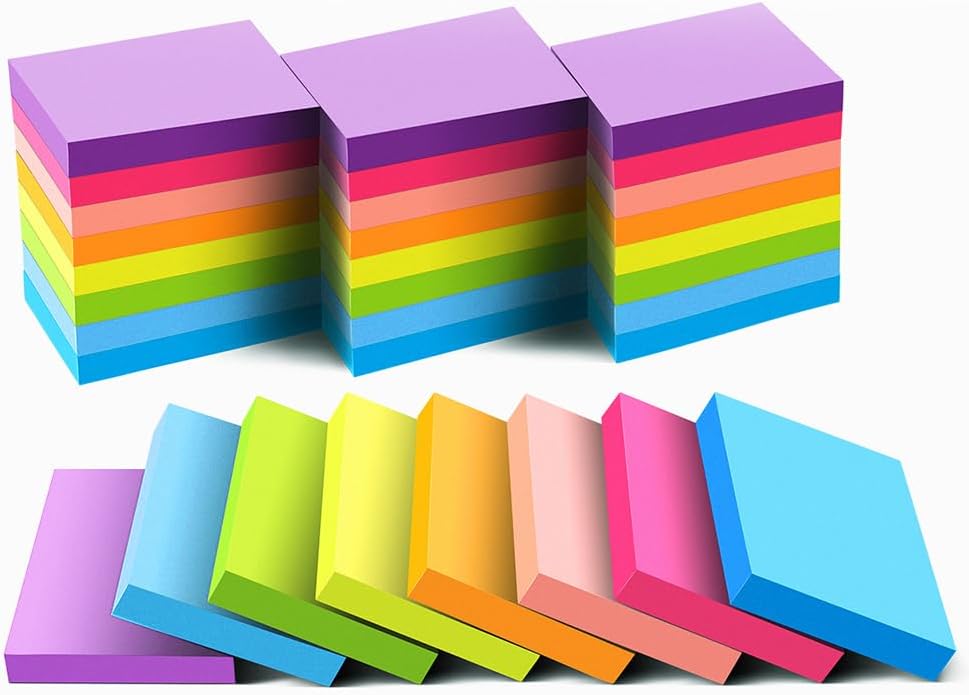 Sticky Notes, Bright Colors Self-Stick Pads, 24 Pack, 75 Sheets/Pad,1800 Sheets