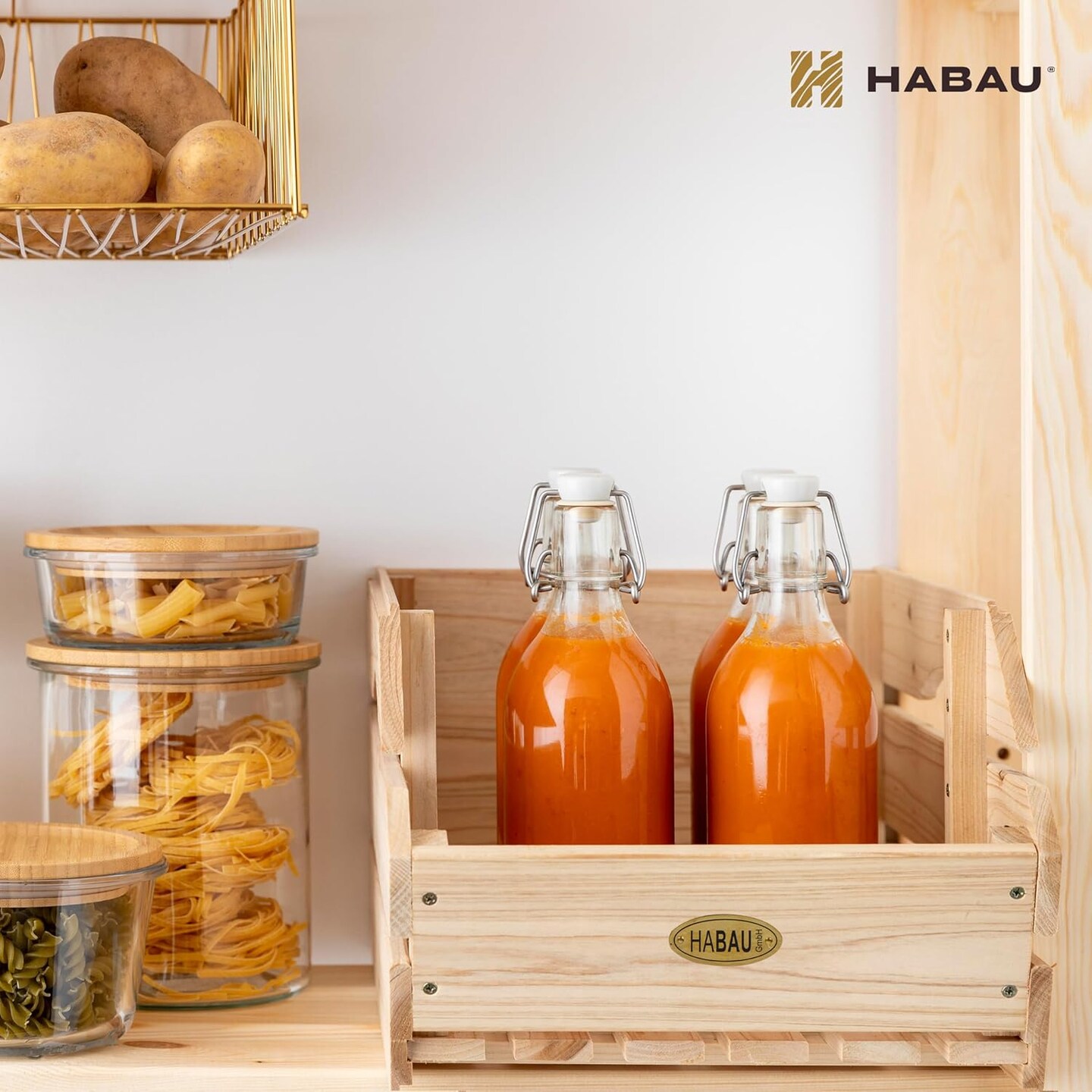 Wood Potato Onion Storage Bins - Wooden Stackable Produce Basket - Fruit Vegetable Storage for Kitchen Pantry Organization, Set 3 Pieces