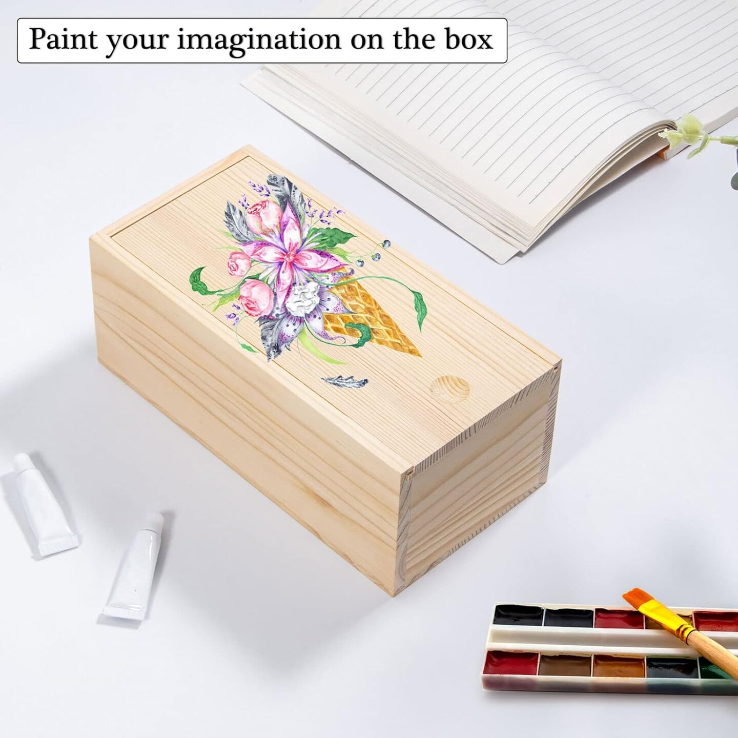 Unfinished Wooden Storage Box with Sliding Lid, 7.8&#x27;&#x27; x 3.9&#x27;&#x27; x 3.1&#x27;&#x27; Keepsake Box, Rustic Wood Gift Boxes for Art Hobbies, DIY Lovers, Desk Organizers and Christmas Decorations