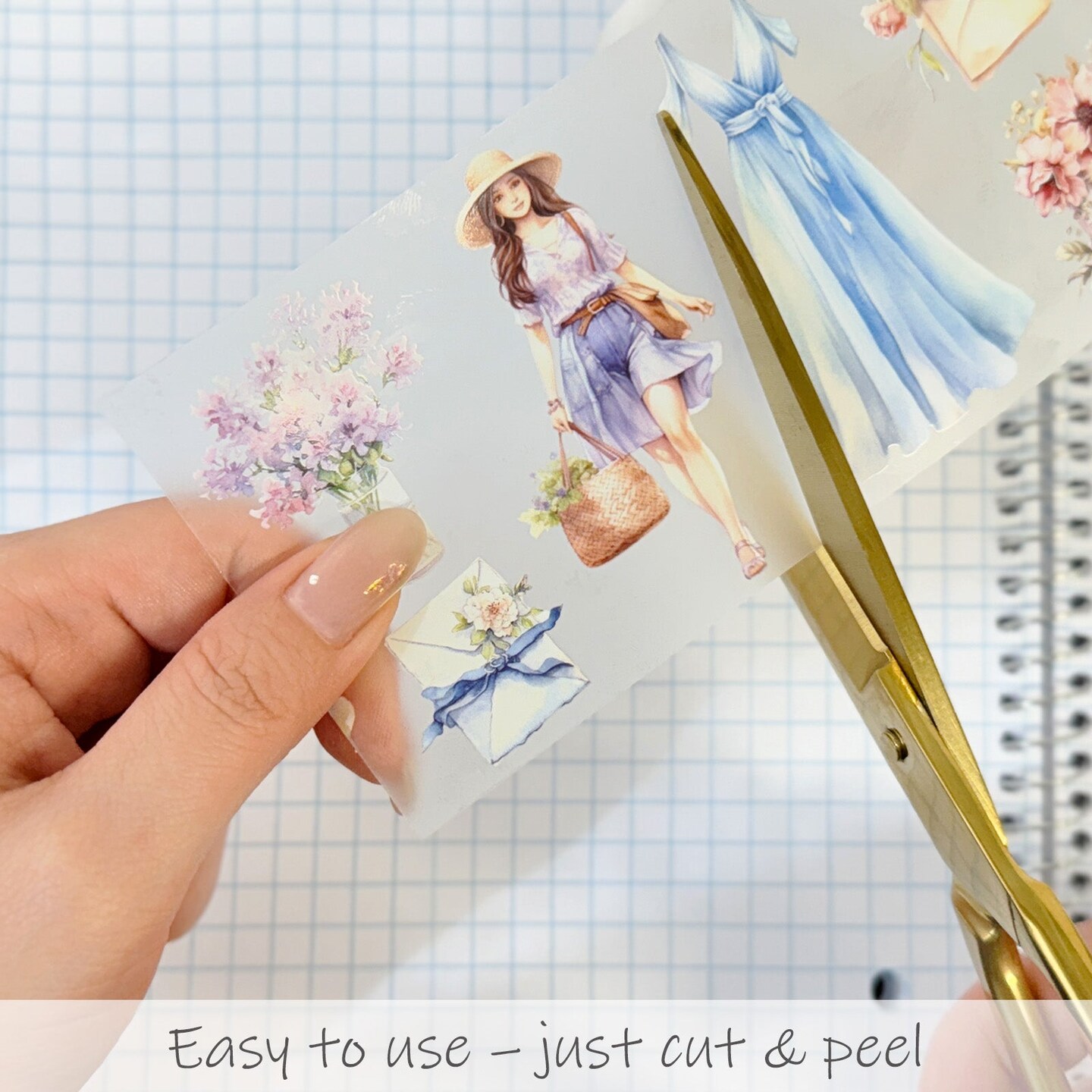 Wrapables Aesthetic Floral Fashion PET Washi Tapes for Scrapbooking, Stationery, Journaling, Diary, Card Making (Set of 2), Blue and Lavender