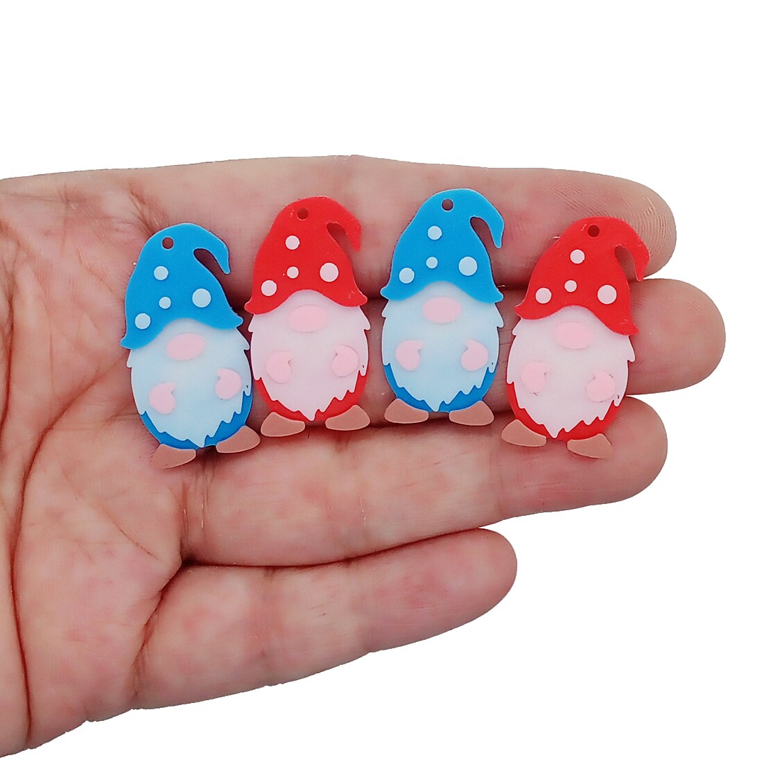 Gnome Christmas Charms, 6 pcs, Cute 3D Printed Winter Themed Pendants, Adorabilities