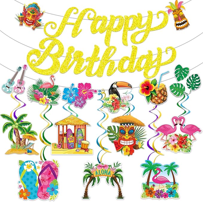 Aloha Happy Birthday Banner Hawaiian Luau Birthday Banner Hawaiian Luau Birthday Decorations Hawaiian irthday Decorations Summer Birthday Party Decorations