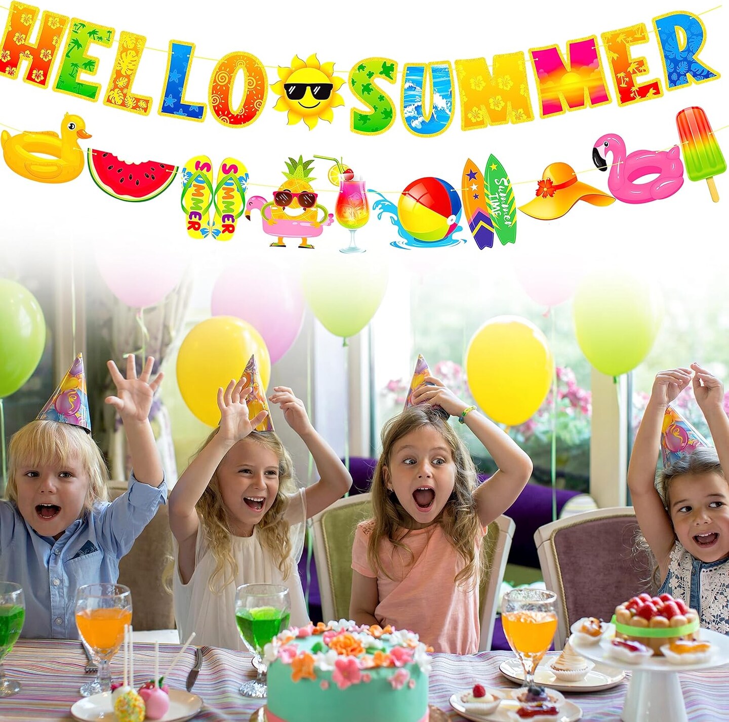 Hello Summer Banner Decorations Hello Summer Birthday Party Decorations Summer Pool Party Banner Decorations for Sun Signs Summer Birthday Beach Pool Party Bunting Garland Banner Decorations